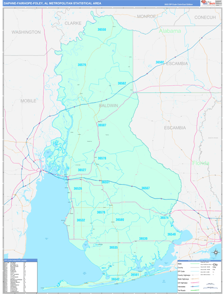 Daphne-Fairhope-Foley Metro Area Wall Map
